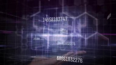 Şebeke atımları ve veriler bir araya gelerek avuç içi görselleştirme sinirsel ağında dönen holograma dönüşüyor. Dijital, yenilik, fütüristik, teknoloji, görselleştirme, arayüz, bilim