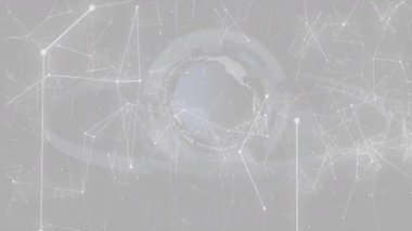 Dijital küresel bağlantıyı görselleştiren ağ düğümlerinin dönmesine neden olan yüzen küre. Gelecek, teknoloji, yenilik, bağlantı, siber alan, soyut, dijital