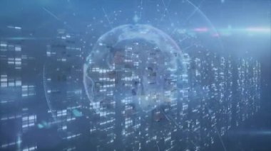 Teknoloji veri ızgarası dijital küre oluşumunu başlatırken portreler ise titreşen çizgilerle yörüngede dönüyorlar. Gelecekçi, ağ oluşturma, yenilik, bağlantı, siber alan, soyutlama, görselleştirme