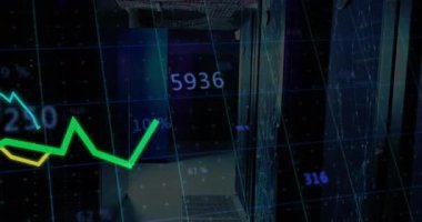 3D çizelge çizelgesi görselleştirme performansında zayıflıyor, yeşil hat yükselmesi ve sunucu koridoruna daldırılması. Gelecekçi, analitik, teknoloji, dijital, veri görselleştirme, siber, yenilik