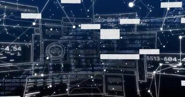 Şablon yüklendikten sonra veri düğümleri ve sayı akışları akış gösteren kaydırma çubuklarıyla canlanır. Teknoloji, veri, ağ, dijital, fütüristik, görselleştirme, yenilik