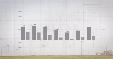 İkinci işaretleme çizelgesinde etiketli çubuklardan yukarı-sola türbinlerin üzerine doğru kayan gösterge paneline genişliyor. Analizler, görselleştirme, dijital, veri, geleceksel, sürdürülebilirlik, teknoloji