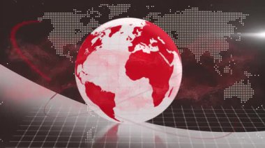 3D küreyi açtığımızda kırmızı kıtalar ve yörünge izleri dijital görselleştirmede döngüye giriyor. Futuristik, teknoloji, küresel, yenilik, dijital, navigasyon, soyut