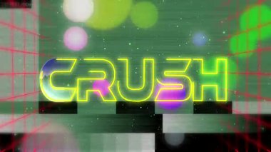 Neon hatları birleştiriliyor. Şebeke tünelinde CRUSH atımı oluşuyor. Elmas hatları, küreler, arıza çubukları var. Siber uzay, dijital, canlı, fütüristik, soyut, animasyon, grafik