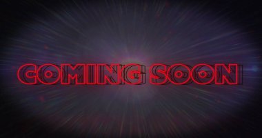 Kısa süre sonra kozmik yıldız patlaması arka planında kırmızı neon çizgili mesajdan yayılan ışıltı. Neon, fütürist, kozmik, soyut, enerjik, dinamik, uzay