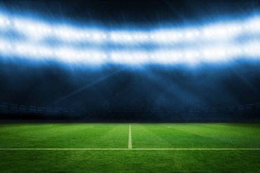 Mavi ışıklar altında dijital olarak üretilen futbol sahası