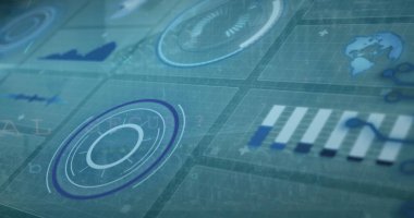 Merkezi dairesel HUD halkası veri analitik konsolunda yüzüyor, alfanumerik kaplamalı. Fütürist, sürükleyici, yüksek teknoloji, dijital, görselleştirme, veri, arayüz