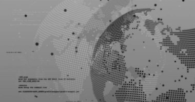 .ANT argları, CMD _ line _ ARGS ve gradle-wrapper.jar. ile birlikte gri arka planda dönen dot-matrix küresi. Dijital, geleceksel, teknoloji, kodlama, sanal, yenilik, soyut