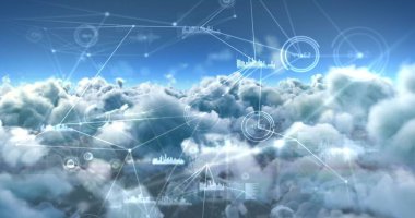 Bulutlar üzerinde bağlantı çizgilerinin dijital kompozit görüntüsü