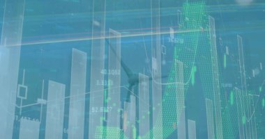 Rüzgar türbinlerinin üzerinde, bar çizelgeleri ve şamdanlarla yüzen grafikler görülüyor. Veri görselleştirme, yenilenebilir enerji, teknoloji, analitik, yenilik, sürdürülebilirlik, dijital arayüz