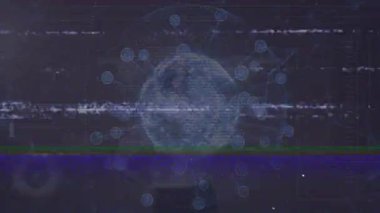 Dünya, teknoloji arayüzü için hata taraması alıyor ve veri düğümleri ve bağlayıcılar üretiyor. Teknoloji, veri, ağ, dijital, arayüz, fütürist, siber