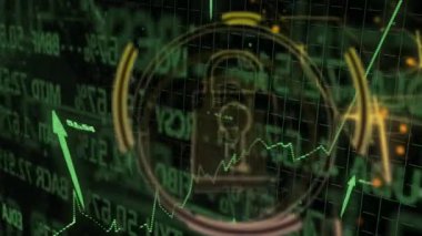 Başlatma düğmesine tıklayarak yeşil veri akışını canlandırarak asma kilit oluşturarak güvenliği titreten altın bir halka oluşturuyorum. Siber güvenlik, veri rotasyonu, dijital altyapı, ağ güvenliği, mali teknoloji, şifreleme, güvenli bağlantı
