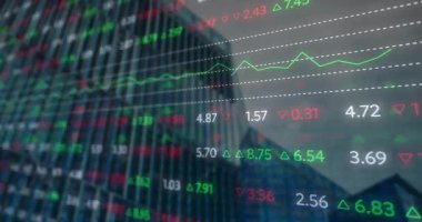 Piyasa eğilimlerini temsil eden titreşimli verileri güncelleyen ve grafiği değiştiren tikter. Finansal, teknoloji, kurumsal, veri, analiz, modern, dijital