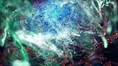 Neon bulutu sürükleme devresi başlatılıyor. Sonra UI büyüteci VISION metnimizi gösteriyor. Fütüristik, teknoloji, siber, veri, dijital, yenilik, sürükleyici