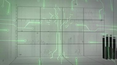 Başlangıç devresi çizgileri gri ızgara üzerinde canlandırma ağaç oluşturma yükselen çubuklar geri çekilen görselleştirme trendler. Teknoloji, veri, görselleştirme, fütüristik, dijital, analitik, soyut