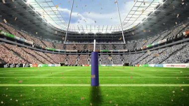 Gol direği, stadyumdaki kalabalık patlamasından sonra konfeti yağmuruna tutuldu. Kutlama, şenlik, heyecan, spor, zafer, coşku, coşku