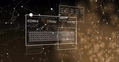 Sürüklenen düğümler ve çizgiler ile açılır, klavye paneli ortaya çıkar ve veri görünümü için numaraları günceller. Teknoloji, veri, dijital, ağ, analitik, görselleştirme, yenilik