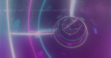 Dönen neon halkalar, sanal uzayda parlak kürenin etrafında parlayan izler taşıyan girdap tünelleri. Soyut, fütüristik, dijital, aydınlık, büyüleyici, canlı, bilim kurgu