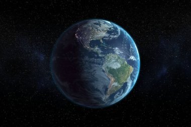 Siyah arkaplana karşı Dünya 'nın dijital kompozit görüntüsü
