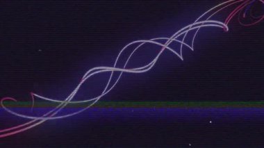 Neon lambası şeritleri, dijital enerji akışını göstermek için görüntüde kayboluyor, kıvrılıyor, nabız atıyor ve çözülüyor. Neon, soyut, dijital, arıza, canlı, fütüristik, hareket