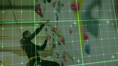 Tırmanışçı, AR ızgarasını tetikler. Fitness eğitimi analizi için elleri ve ayakları tarar. Dağcı, artırılmış gerçeklik, eğitim, hareket takip, atletizm, fitness, teknoloji