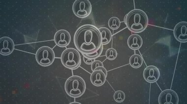 Şebeke boyunca daireler çizmeye başlarken merkezi düğüme bağlanıyor kırmızı titreşim merkezini vurguluyor. Fütürist, dijital, bağlantı, soyut, teknoloji, ağ, yenilik