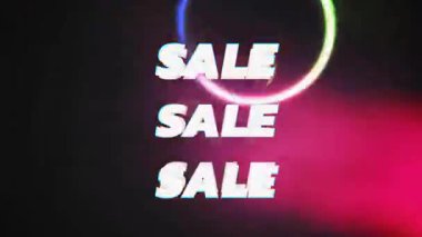 Dijital halkalar dönerek başlangıç arızası stili SALE metni, neon rengi bisiklet satışı. Fütürist, enerjik, hareketli, teknoloji, dijital, dinamik, reklam