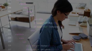 Kadın tableti tıklatıyor ve IP adresi kodlu siber güvenlik menülerine bakıyor. Teknoloji, yenilik, dijital, siber güvenlik, çalışma alanı, modern, profesyonel