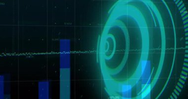 Çizelgeler yükselirken dalga biçimi etkinleştiriliyor, çizgi grafikleri verileri en üst seviyeye çıkarıyor. Gelecek, teknoloji, veri, dijital, analitik, arayüz, neon