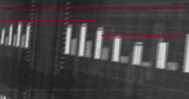 Veri takibi eşiklerini işaretleyen kaydırma çubukları ve yüzen kırmızı çizgilere neden olan çizelge başlatılıyor. Infographic, analytics, visualization, digital, futuristic, data, motion graphics