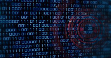 Mavi çift haneli kaydırma bilgisayar ekranında koyu arkaplan ile kırmızı hedef grafiğini gösteriyor. Siber güvenlik, şifreleme, veri, dijital, teknoloji, arayüz, analiz