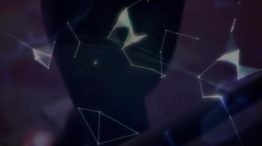 Kadın spor salonuna giriyor. Dijital düğümler kümeleniyor. Gövde kümeleniyor. Futuristik, ağ oluşturma, teknoloji, yenilik, fitness, dijital, holografik