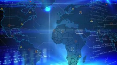 Parlayan ışın, kıtaları yükleyen, solan kod ve yumurtlayan analitik çizelgeleri özetliyor. Teknoloji, bağlantı, veri, analitik, dijital, yenilik, görselleştirme