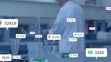 Havan topunun üstünde görülen iğne, laboratuvar bilimcilerinin görüş alanı dolduran ikonlara katılmasına neden oluyor. Laboratuvar, yenilik, analitik, işbirliği, dijital, teknoloji, araştırma