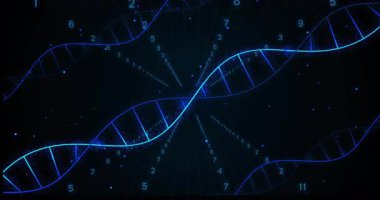 Kenarlardan çıkan neon-mavi iplikler sarmala dönüşüyor ve merkezden rakamsal veri akışı sağlıyor. Fütürist, soyut, teknoloji, yenilik, veri, siber, dijital