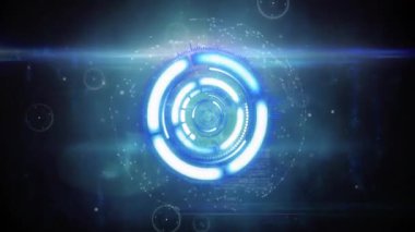 Başlangıçta dönen halkalar titreşen veri hatlarını açığa çıkarıyor titreşen kod oluşturan döngü arayüzü. Teknoloji, yenilik, siber güvenlik, fütüristik, veri görselleştirme, dijital ağ, soyut