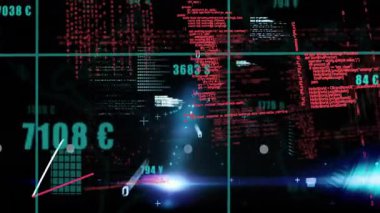 Merkez mavi parlayan sürüş çubukları ve eğilim çizgileri verileri gösteren işaretçi süpürmesiyle büyüyor. Veri görselleştirme, dijital analiz, finans teknolojisi, soyut arayüz, siber grafik, fütüristik tasarım, kurumsal veri