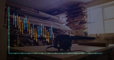 Çok renkli grafik çubukları hava akışı verilerini görüntüleyen hava hortumuna doğru kayıyor. Ahşap işçiliği, zanaat, teknoloji, analitik, sanayi, hassasiyet, yenilik