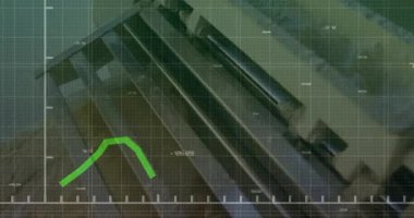 Izgara silindirlerinin üzerinde yeşil eğilim çizgisi beliriyor verileri temsil eden etiketlerle tepeleri takip ediyor. Sanayi, veri görselleştirme, teknoloji, makine, analitik, ilerleme, mühendislik