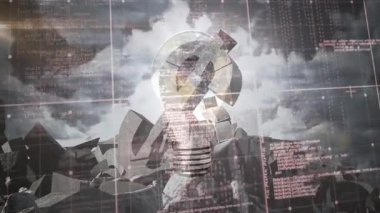 Soru-ampul maddeleşiyor, kırmızı ızgara ve kod akışlarını etkinleştiriyor, titreşen ışık iç görüyü açığa çıkarıyor. Soyut, teknoloji, yenilik, dijital, geleceksel, bağlantı, siber