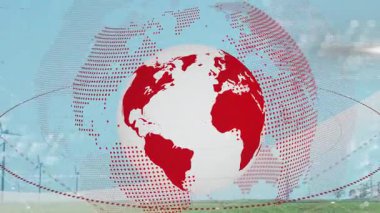 Küre ortaya çıktığında, dijital küre yavaşça dönen halkalar enerji verilerini görselleştiriyor. Küreselleşme, sürdürülebilirlik, yenilenebilirlik, teknoloji, yenilik, çevre, dijital