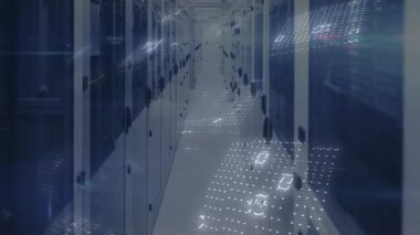 Parlak ızgara raflar arasında maddeleşiyor çift haneli rakamlar yükselen oluşum paneli akışı gösteriyor. Gelecekçi, teknoloji, siber güvenlik, dijital, ağ, veri, yenilik