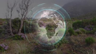 Gezgin el kaldırıyor ve vadiyi tarıyor. Bu esnada teknisyenler dönen dünyayı gezintiye çıkarıyor. Keşif, macera, açık hava, teknoloji, navigasyon, keşif, sağlık