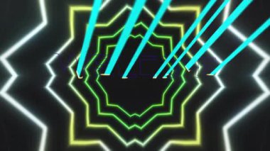 Boşluk, simgelerin kaymasına, çokgenleri silip süpüren cyan kirişler, hoş geldin mesajları solduran hoş geldin mesajları. Neon, geometrik, dijital, fütüristik, soyut, enerjik, dalgın