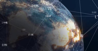 Dijital veri noktaları ve ağ bağlantıları olan uzaydan gelen bir dünya. teknoloji, bağlantı, iletişim, fütürist, sanal, siber