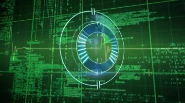 Dairesel HUD halkalarında sönen ışık dalgalanması ve görselleştirme verileri kodlaması. Futuristik, teknoloji, dijital, veri, arayüz, ui, siber