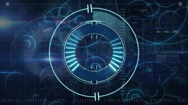 Solgunlaşan Cyan HUD halkası çubukları döndürmeye ve grafikleri tersine çevirmeye, ilerlemeyi göstermeye başlıyor. Teknoloji, arayüz, animasyon, veri görselleştirme, fütüristik, dijital, hareket grafikleri