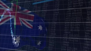 Avustralya bayrağının dalgalanması, şamdan grafiğinin yükselmesine ve düşmesine neden oldu. Finansal, teknoloji, fütürist, veri, dijital, analitik, stratejik