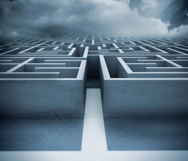 Dijital bulutlar altında büyük 3d labirent oluşturulan