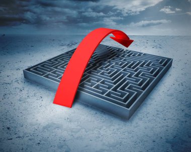 Dijital olarak büyük labirent ok bulutlu gökyüzü altında ile oluşturulan